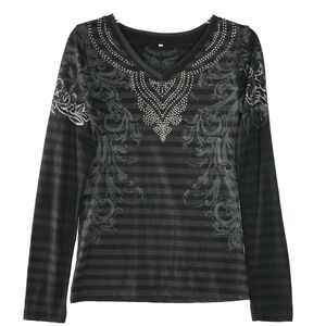 Cowgirl Legend Womens Size M Long Sleeve Bling Gray T-Shirt Western Rodeo